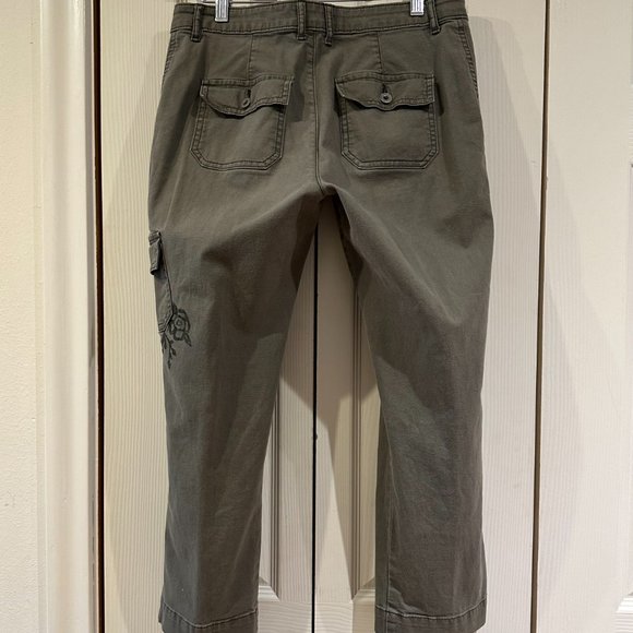 Vtg Y2K Lee Heritage Olive Green Floral Embroidered Cropped Cargo Utility Pants - Picture 6 of 15